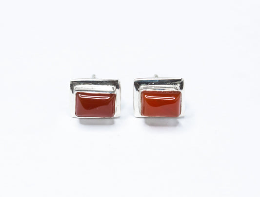 Rectangle CARNELIAN Gems Solid 925 SILVER Minimalist Stud Earrings, Orange Sterling Silver Stud, August Birthstone Virgo Zodiac, Australia, Zorbajewellers