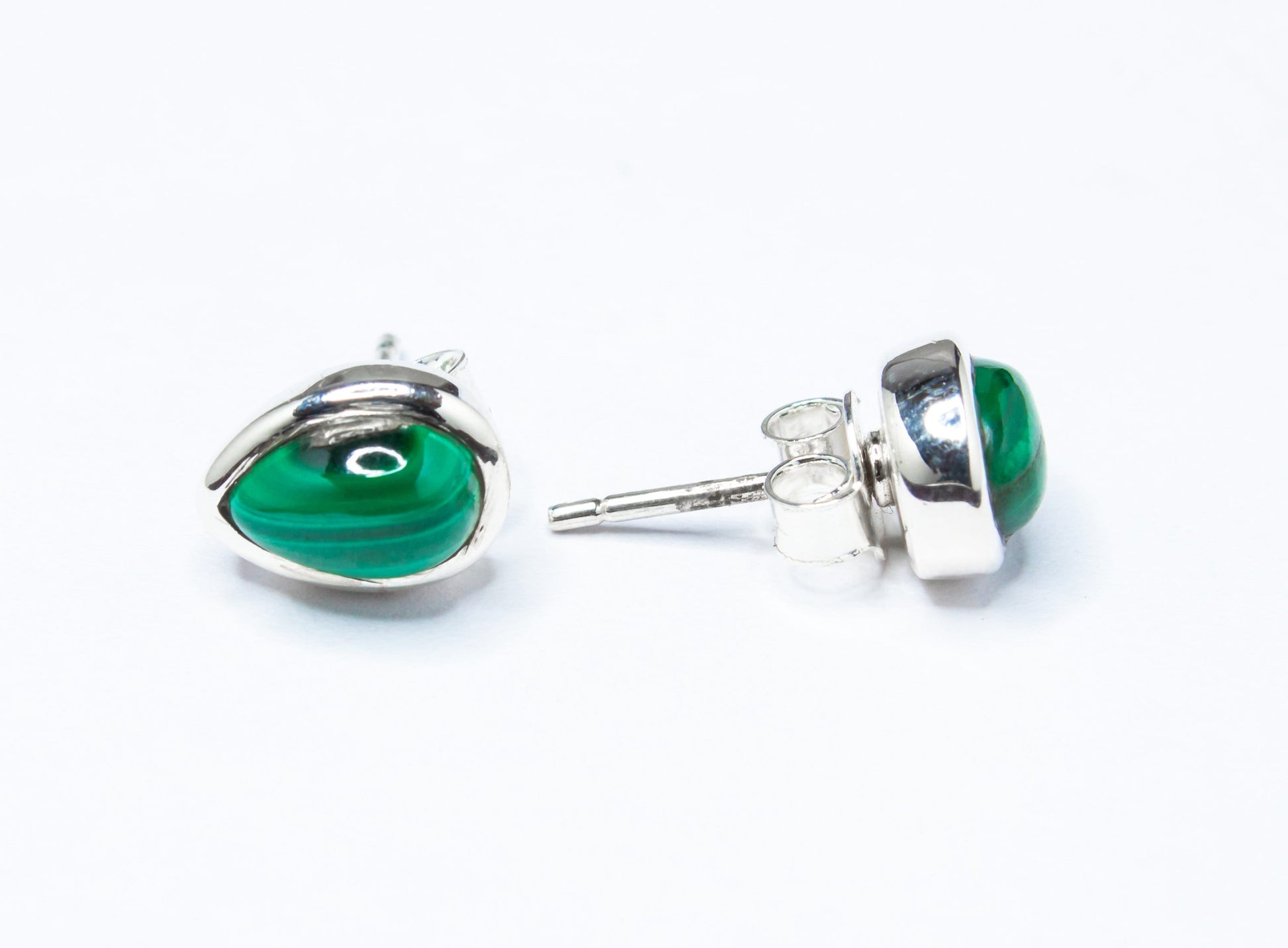 Green Malachite Stud Earrings, Minimalist Green Silver Earrings, 925 Silver, Pear Shaped Stud Earrings, Textured Green, Australia, Zorbajewellers