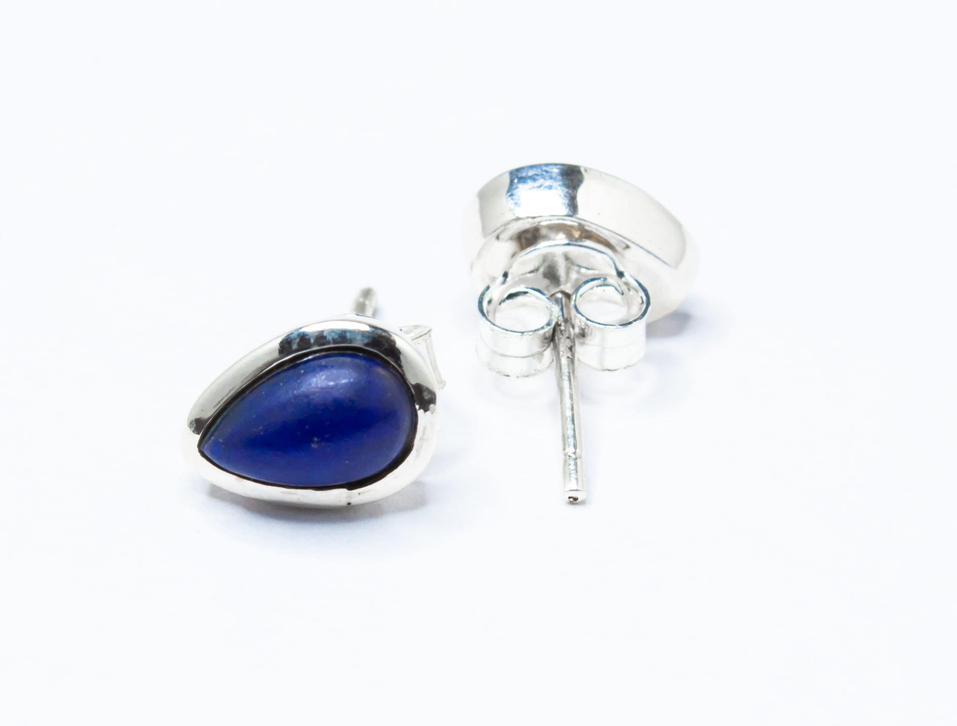 Pear Shaped Blue Lapis Gemstone SOLID 925 Sterling Silver Stud Earrings, Simple Blue Stud Earrings, Sagittarius Zodiac Birthstone, Australia, Zorbajewellers
