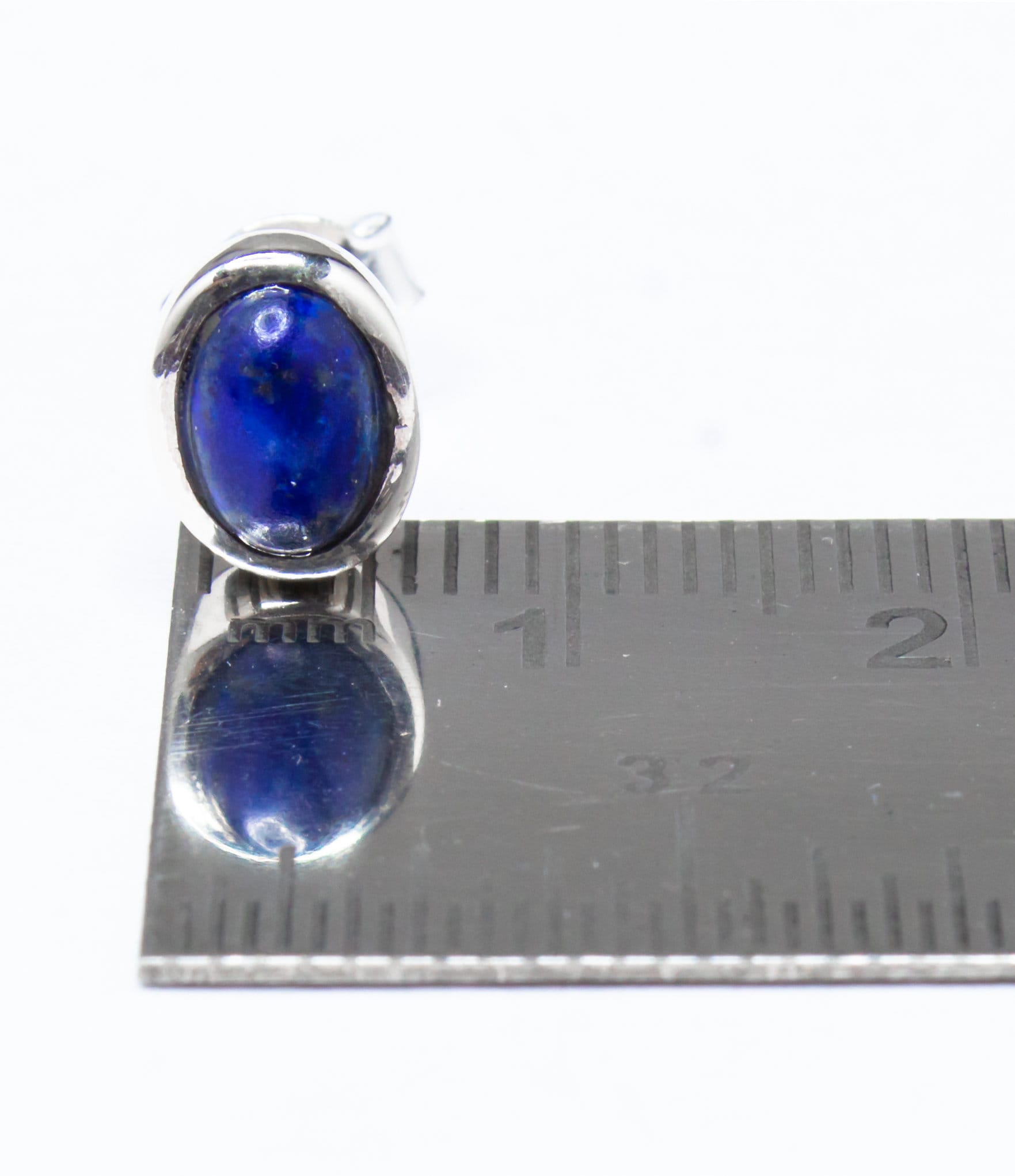 Oval Blue Lapis Gemstone SOLID 925 Sterling Silver Stud Earrings, Simple Blue Stud Earrings, Sagittarius Zodiac Birthstone, Australia, Zorbajewellers