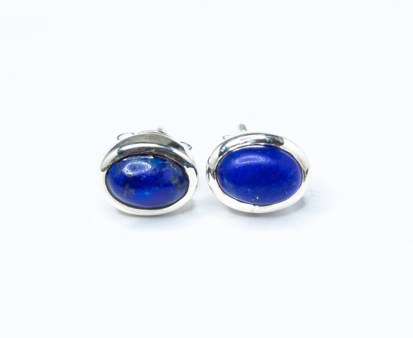 Oval Blue Lapis Gemstone SOLID 925 Sterling Silver Stud Earrings, Simple Blue Stud Earrings, Sagittarius Zodiac Birthstone, Australia, Zorbajewellers