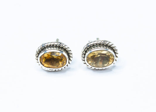 Genuine Citrine Oval Shaped Cut-Stone 925 Oxidized Silver Solid Stud Earrings, Stud Earrings, Cancer Zodiac Birthstone, Australia, Zorbajewellers