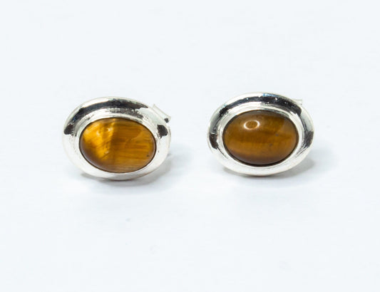 Tiger's Eye Gems 925 Sterling Silver Minimalist Oval Stud Earrings, Tiger Eye gemstone studs, July Birthstone, Tiger Eye Australia, Zorbajewellers