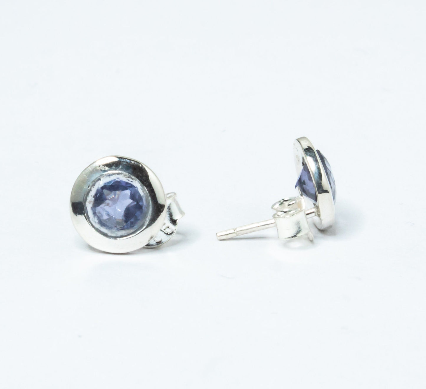 Genuine Iolite Round Cut Gems Solid 925 Sterling SILVER Round Stud Earrings, Sagittarius & Taurus Zodiac, September Birthstone, Australia, Zorbajewellers