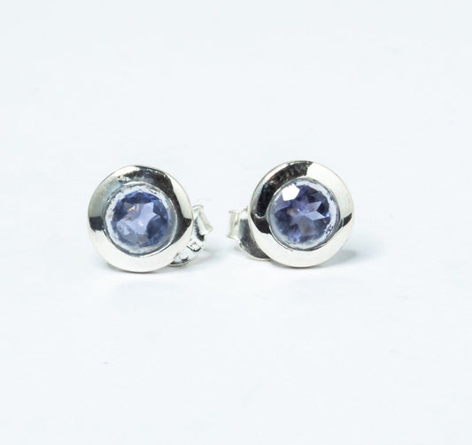 Genuine Iolite Round Cut Gems Solid 925 Sterling SILVER Round Stud Earrings, Sagittarius & Taurus Zodiac, September Birthstone, Australia, Zorbajewellers
