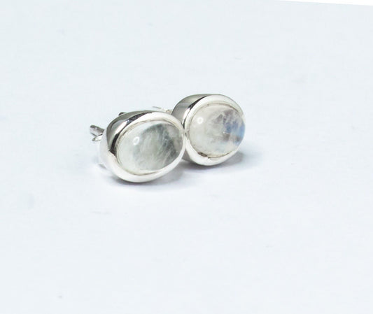 Genuine MOONSTONE Oval Gems Solid 925 Silver Minimalist Stud Earrings, Simple White Studs, June Birthstone & Cancer Zodiac Gift, Australia, Zorbajewellers