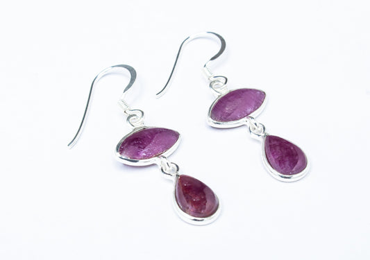 SOLID 925 Sterling SILVER RUBY Earrings, Leaf/Pear Shaped Ruby Gemstones Drop Silver Earrings, Cancer Zodiac July Birthstone Gift, Australia, Zorbajewellers