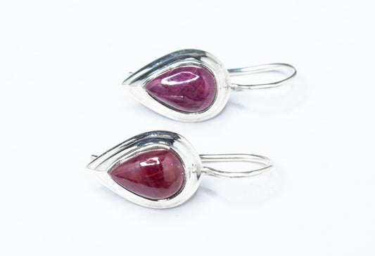 RUBY 925 Silver Pear Shaped Latch-back Earrings, Red Maroon Ruby Solid 925 Sterling Silver Earrings, Cancer Zodiac birthstone, Australia, Zorbajewellers