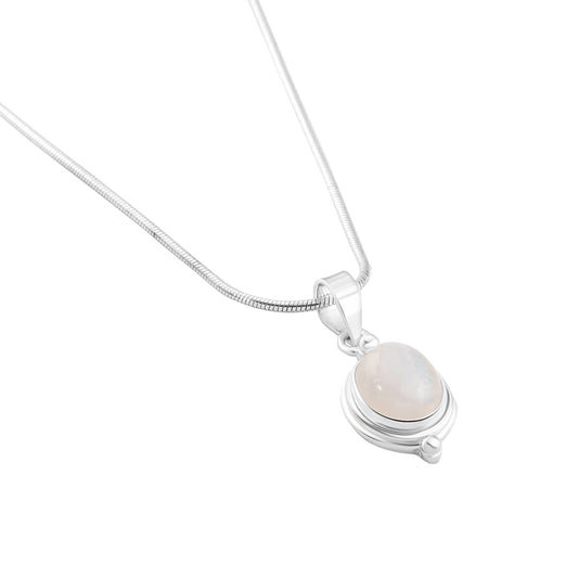 White Moonstone Gemstone Oval Shaped Solid Sterling Silver Minimalist Necklace Pendant, Cancer Zodiac Birthstone, Australia, Zorbajewellers