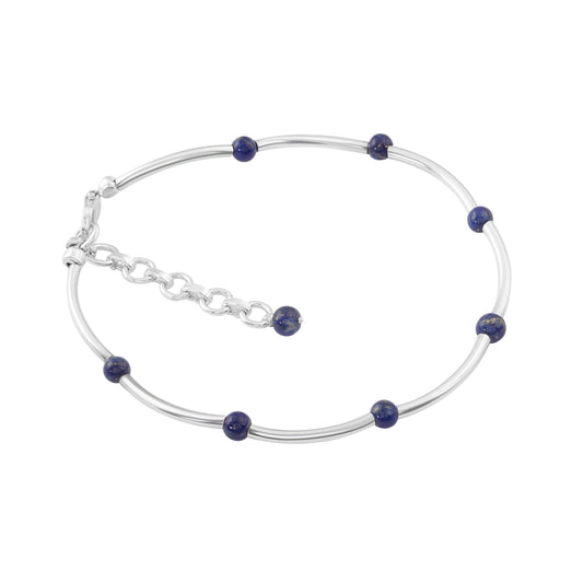Genuine Blue Lapis Beautiful Gemstones 925 SILVER Tubes Bracelet Anklet, December birthstone, Sagittarius, Capricorn gift, Australia, Zorbajewellers