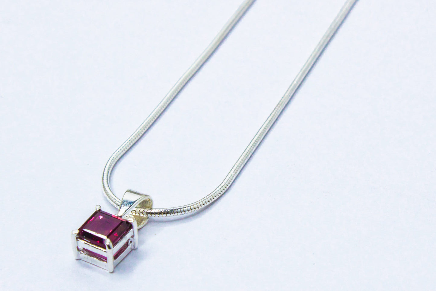 Beautifully Cut-Stone Square Shaped Red Garnet Solid 925 Silver Prong Edge Pendant, Capricorn Zodiac January Birthstone, Australia, Zorbajewellers