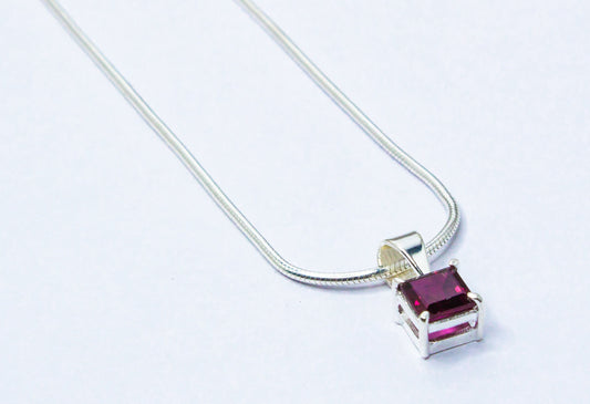 Beautifully Cut-Stone Square Shaped Red Garnet Solid 925 Silver Prong Edge Pendant, Capricorn Zodiac January Birthstone, Australia, Zorbajewellers