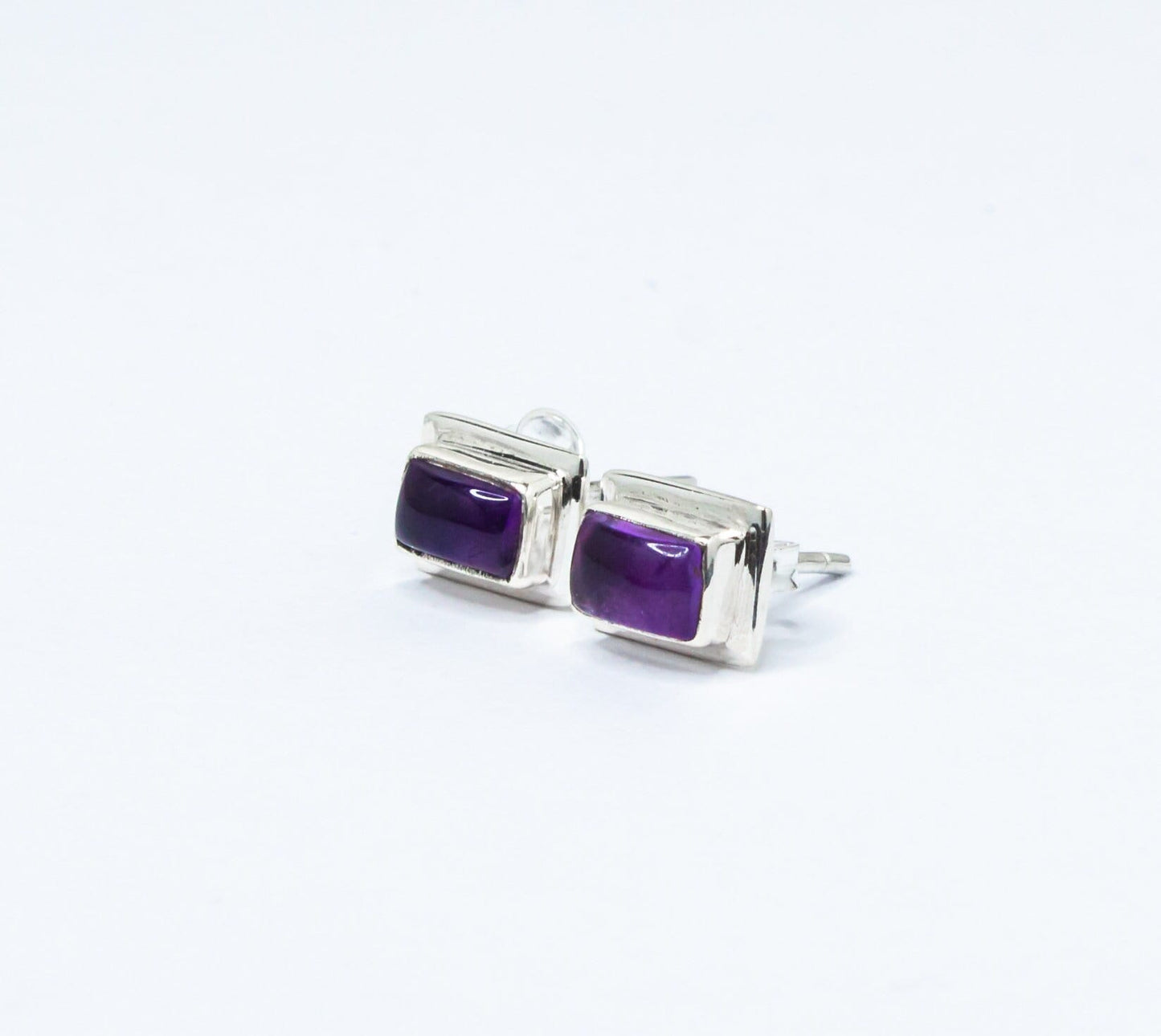 Rectangle AMETHYST Gemstone SOLID 925 Sterling Silver Stud Earrings, Simple purple stud earrings, Aquarius Zodiac Birthstone, Australia, Zorbajewellers