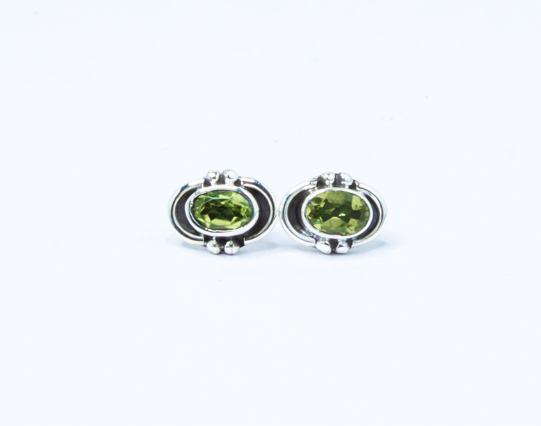 Genuine PERIDOT Gemstones Solid 925 OXIDIZED SILVER Bohemian Oval Stud Earrings, Green Peridot Stud Earrings, Australia, Zorbajewellers