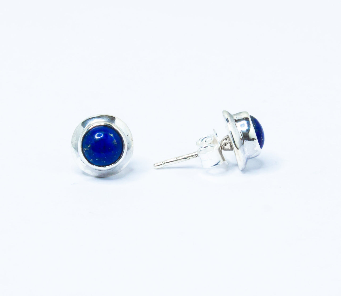 Round Blue Lapis Gemstone SOLID 925 Sterling Silver Stud Earrings, Simple Blue stud earrings, Sagittarius Zodiac Birthstone, Australia, Zorbajewellers