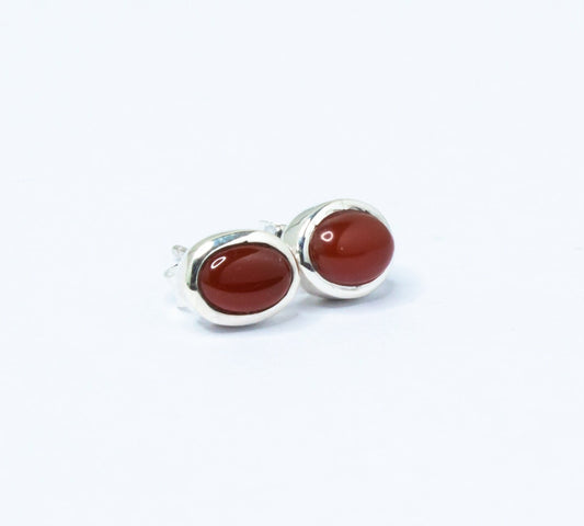 Oval CARNELIAN Gems Solid 925 Oxidized SILVER Stud Earrings, Orange Sterling Silver Studs, August Birthstone Virgo Zodiac, Australia, Zorbajewellers