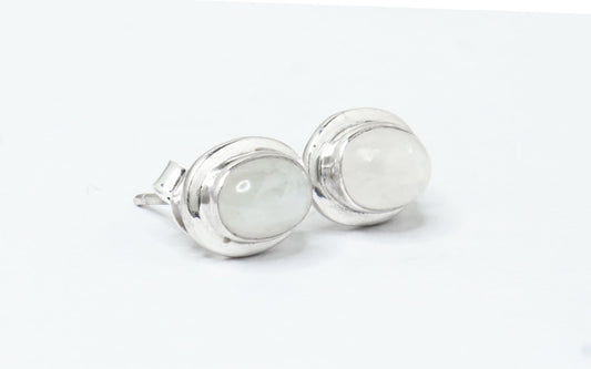 Genuine MOONSTONE Oval Gems Solid 925 Silver Minimalist Stud Earrings, Simple White Studs, June Birthstone & Cancer Zodiac Gift, Australia, Zorbajewellers