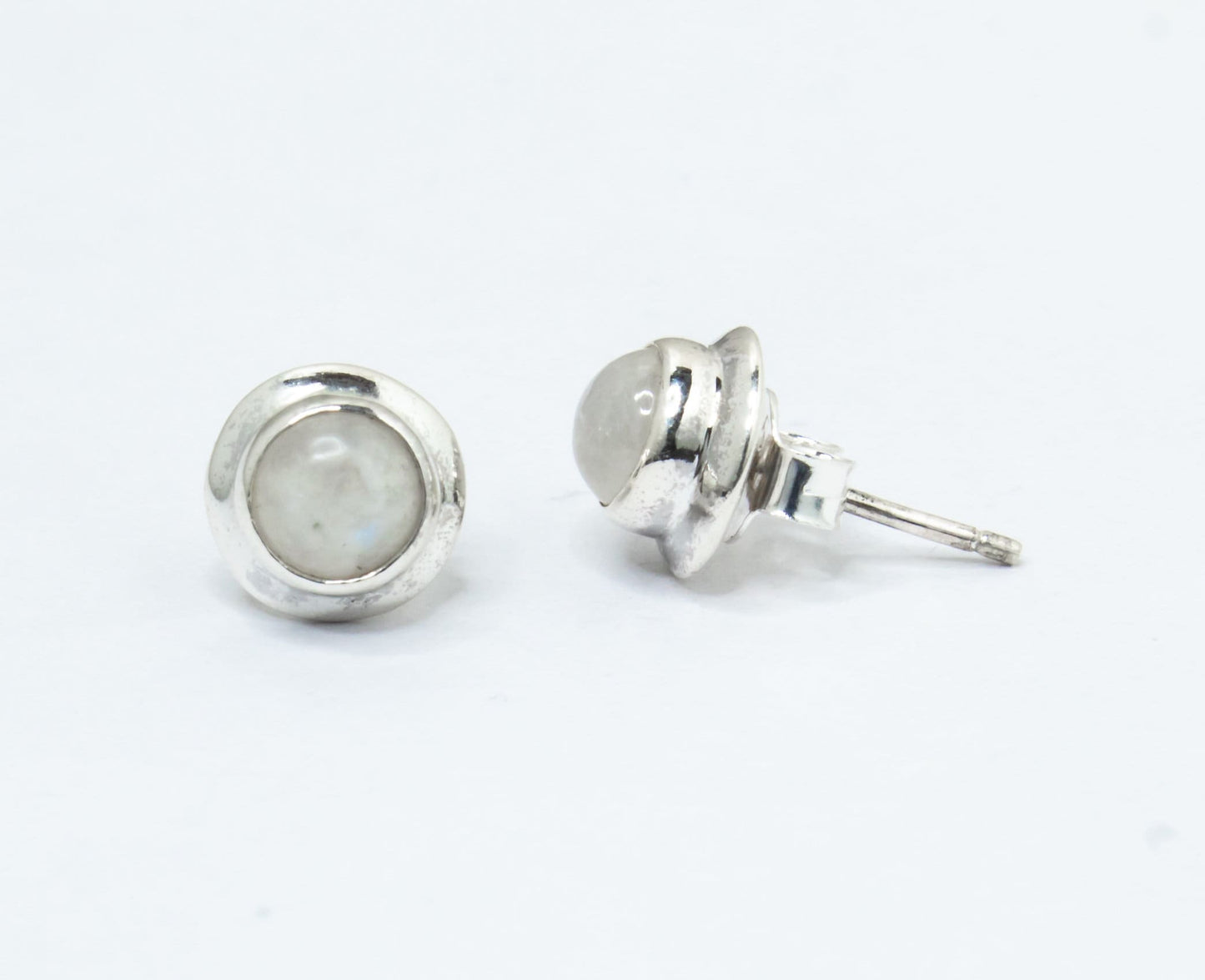 Genuine MOONSTONE Round Gems Solid 925 Silver Minimalist Stud Earrings, Simple White Studs, June Birthstone & Cancer Zodiac Gift, Australia, Zorbajewellers