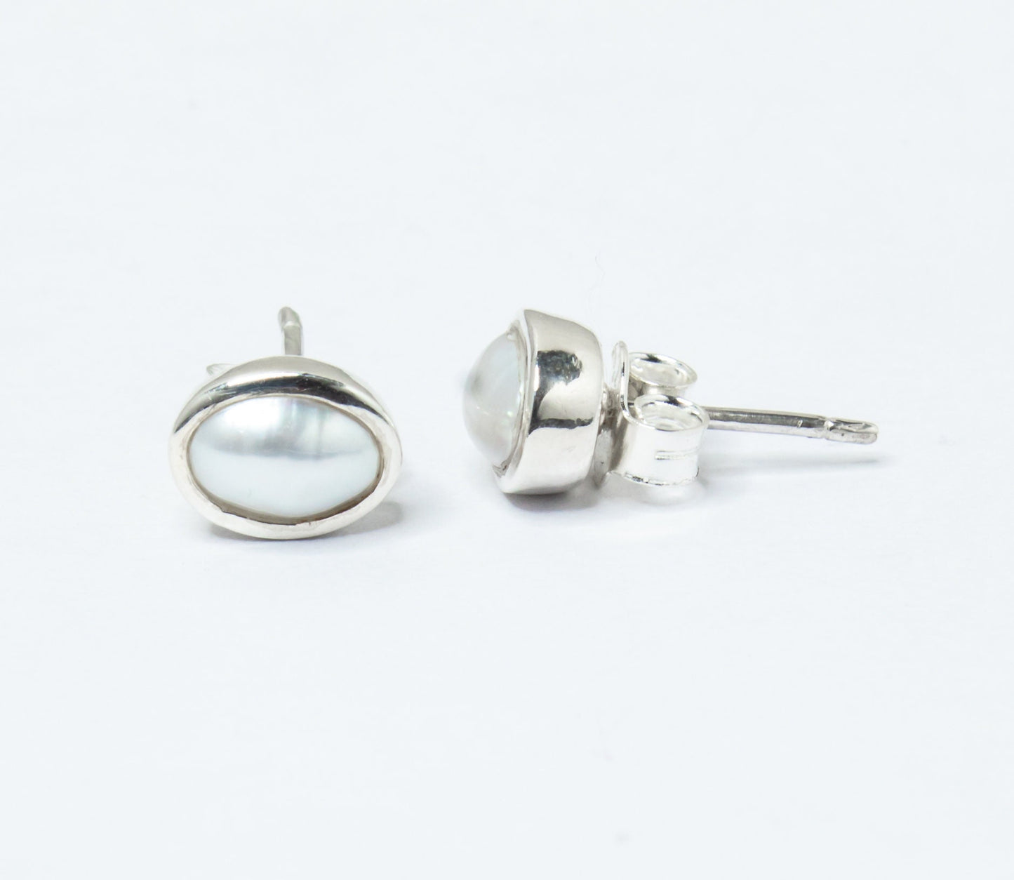 Oval Shape White PEARL Solid 925 Sterling Silver Stud Earrings, Minimalist Pearl Silver Studs, Pearl Studs, Pearl Earrings, Australia, Zorbajewellers
