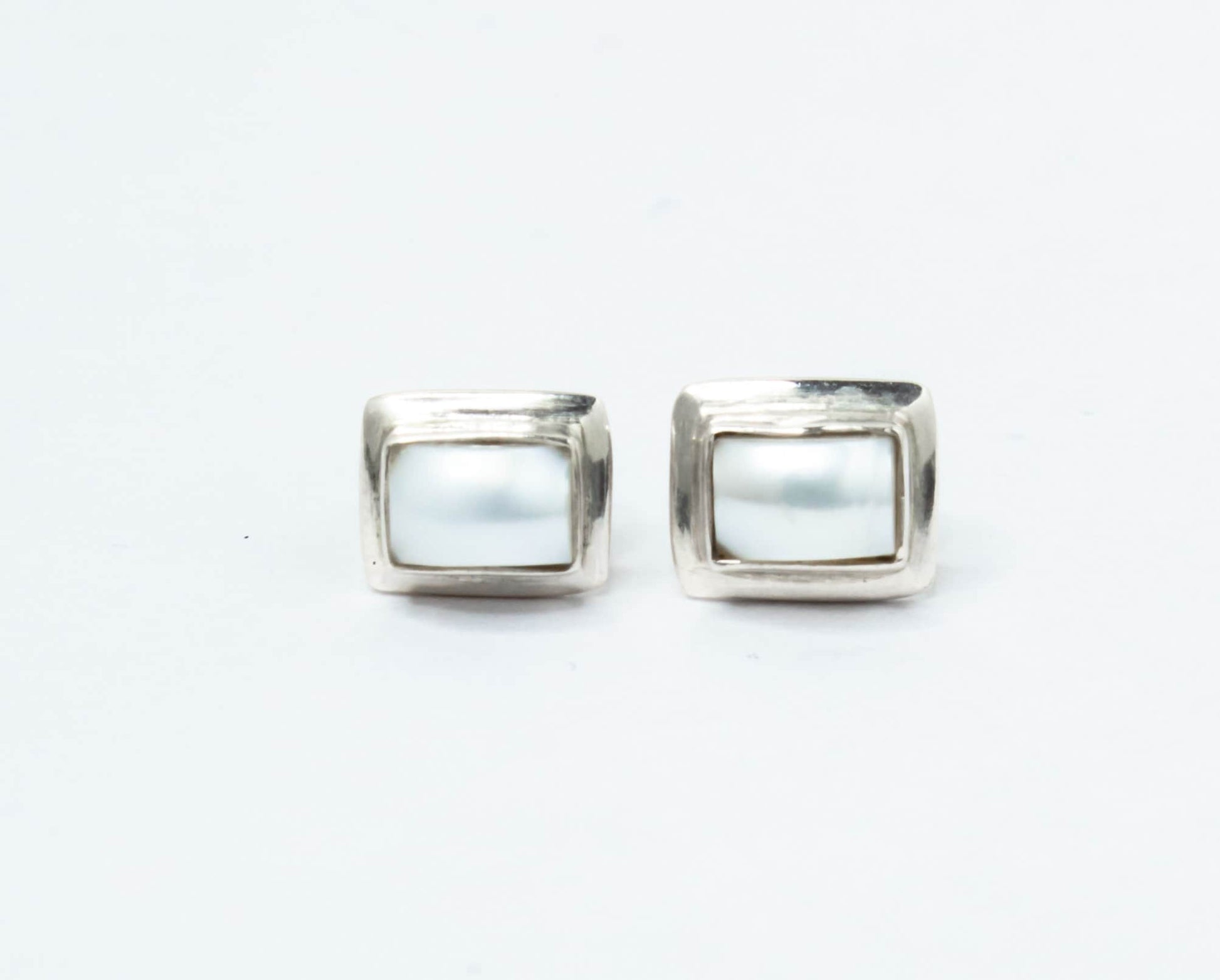 Rectangle White PEARL Solid 925 Sterling Silver Stud Earrings, Minimalist White Pearl Silver Studs, Pearl Studs, Pearl Earrings, Australia, Zorbajewellers