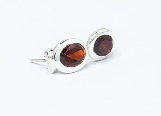 Oval Shaped Genuine Red GARNET Gemstone 925 SILVER Stud Earrings, Red Garnet Stud Earrings, Capricorn Zodiac January Birthstone, Australia, Zorbajewellers