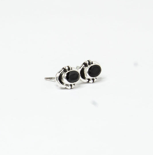 Genuine Black ONYX Gemstones Solid 925 Oxidized SILVER Oval Bohemian Stud Earrings, Black Stud, Leo Zodiac December Birthstone, Australia, Zorbajewellers