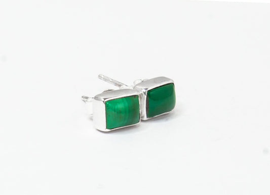Green Malachite Stud Earrings, Minimalist Green Silver Earrings, 925 Silver, Rectangle Shaped Stud Earrings, Textured Green, Australia, Zorbajewellers