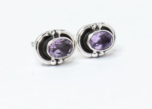 Oval AMETHYST Gemstone Solid 925 Sterling Silver Stud Earrings, Bohemian Purple Stud Earrings, Aquarius Zodiac Birthstone, Australia, Zorbajewellers
