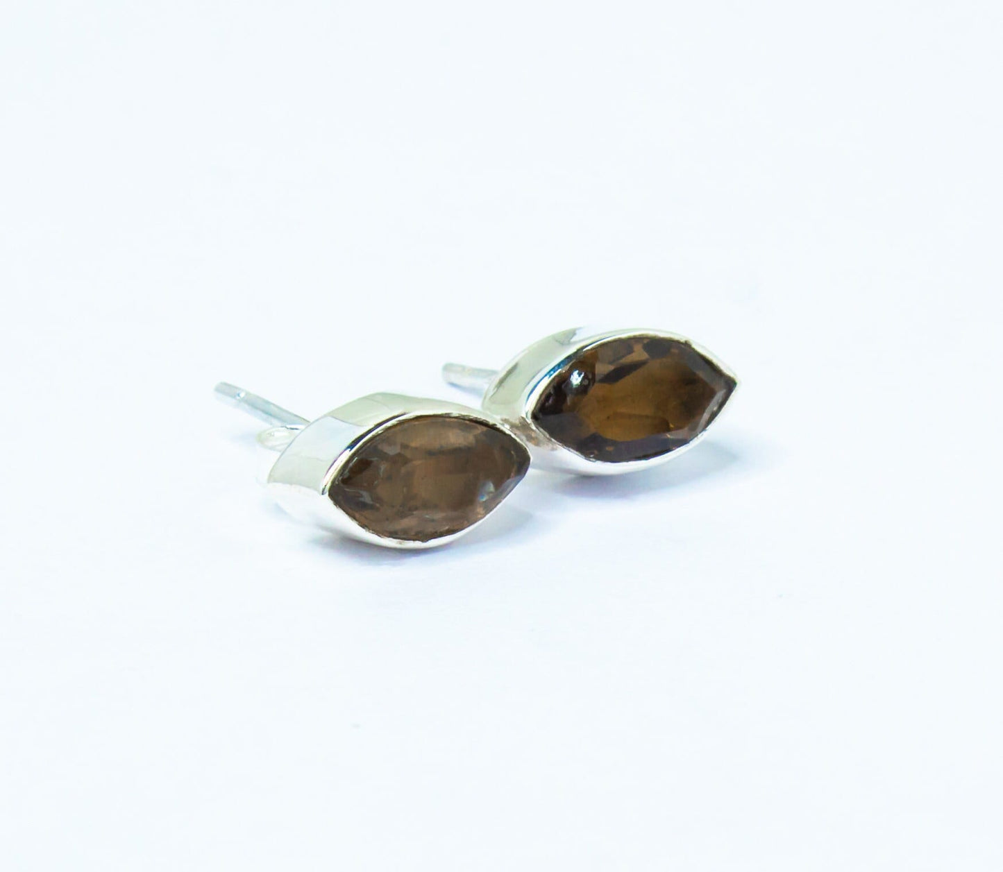 Leaf Shaped Natural Brown Smoky QUARTZ GEMS 925 SILVER Stud Earrings, Minimalist Design, Brown Gems Stud Earrings, Australia, Zorbajewellers