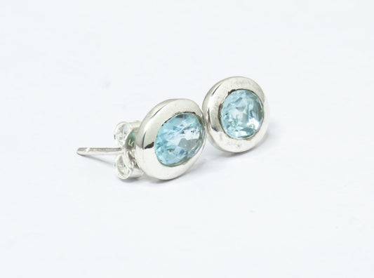 Oval Shaped Genuine Blue TOPAZ Gemstones 925 Silver Minimalist Stud Earrings, Sagittarius Zodiac December Birthstone, Australia, Zorbajewellers