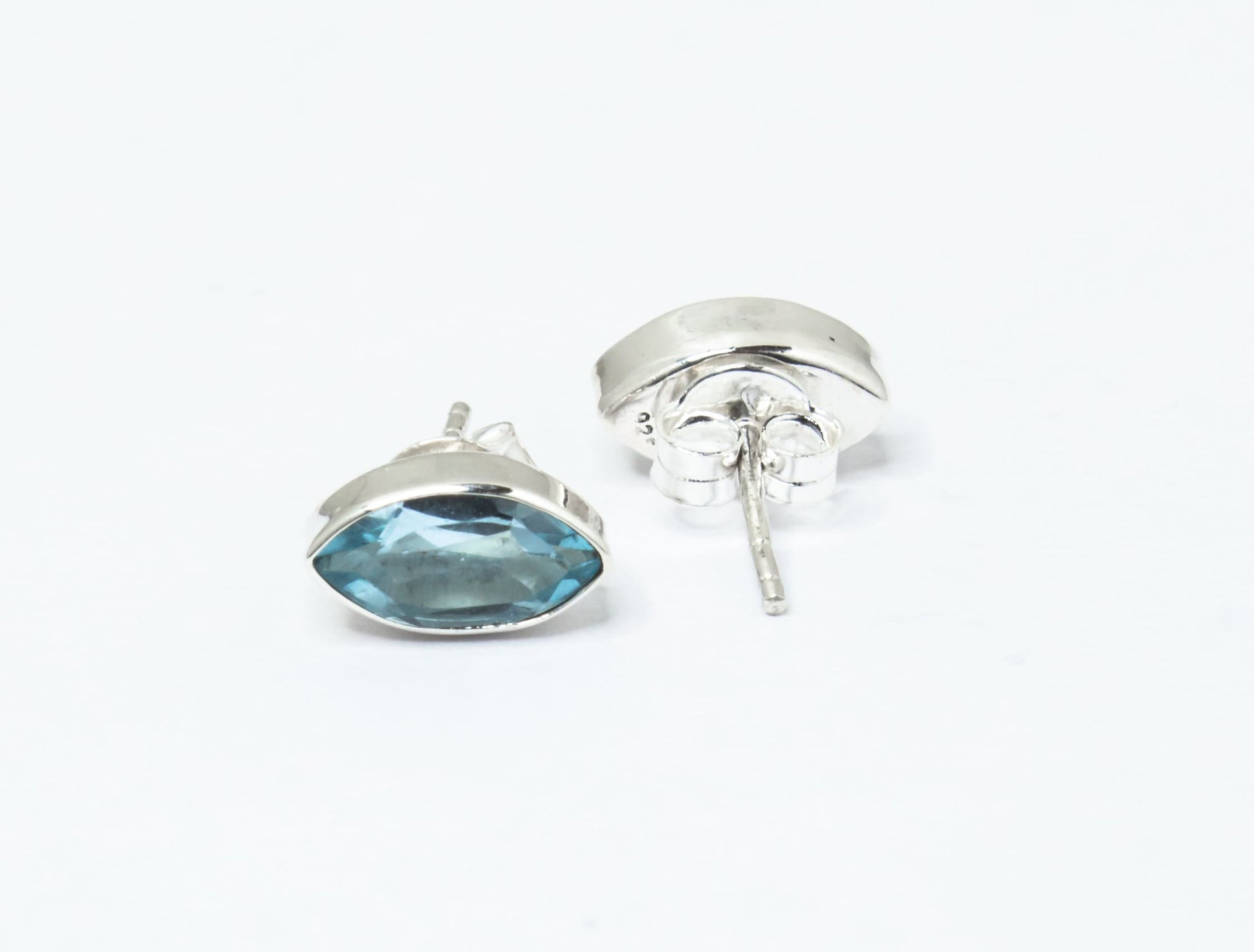 Leaf Shaped Genuine Blue TOPAZ Gemstones 925 Silver Minimalist Stud Earrings, Sagittarius Zodiac December Birthstone, Australia, Zorbajewellers