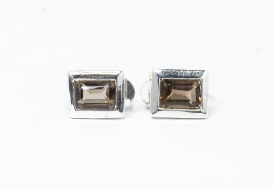 Rectangle Shaped Natural Brown Smoky QUARTZ GEMS 925 SILVER Stud Earrings, Minimalist Design, Brown Gems Stud Earrings, Australia, Zorbajewellers