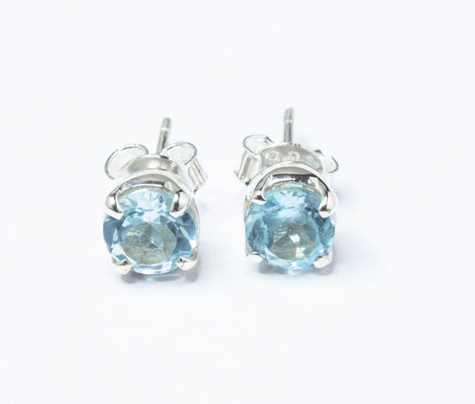 Beautifully Cut Genuine Blue TOPAZ Gems 925 SILVER Prong Set Round Stud Earrings, Sagittarius Zodiac December Birthstone Studs, Australia, Zorbajewellers