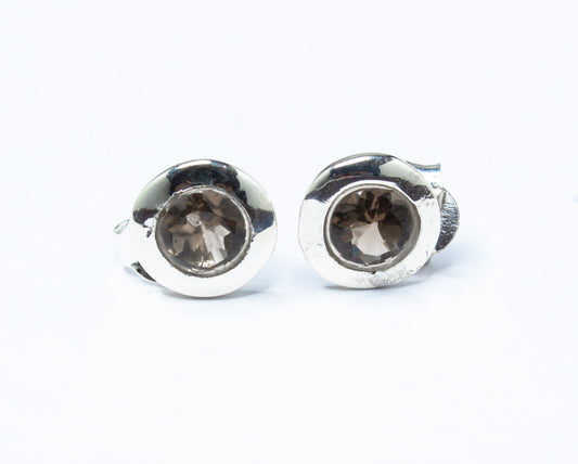 Round Shaped Natural Brown Smoky QUARTZ GEMS 925 SILVER Stud Earrings, Minimalist Design, Brown Gems Stud Earrings, Australia, Zorbajewellers