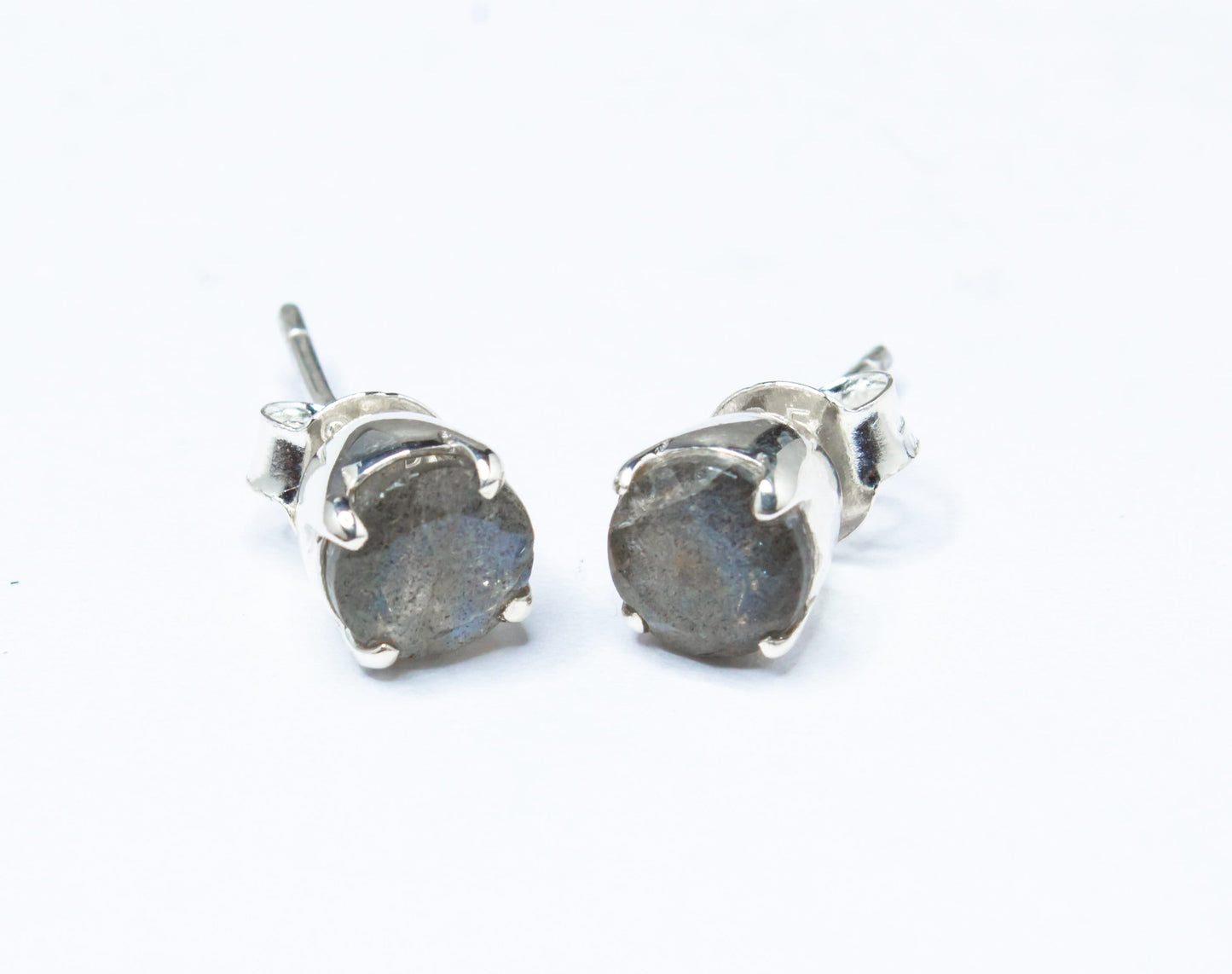 Round LABRADORITE Gems SILVER Round Prong Set Stud Earrings, Minimalist Labradorite Gems Solid 925 Sterling Silver Stud Earrings, Australia, Zorbajewellers
