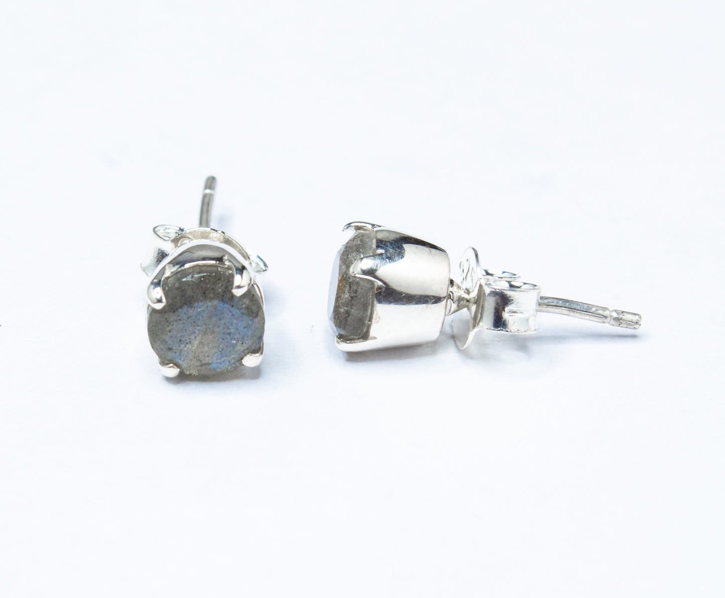 Round LABRADORITE Gems SILVER Round Prong Set Stud Earrings, Minimalist Labradorite Gems Solid 925 Sterling Silver Stud Earrings, Australia, Zorbajewellers