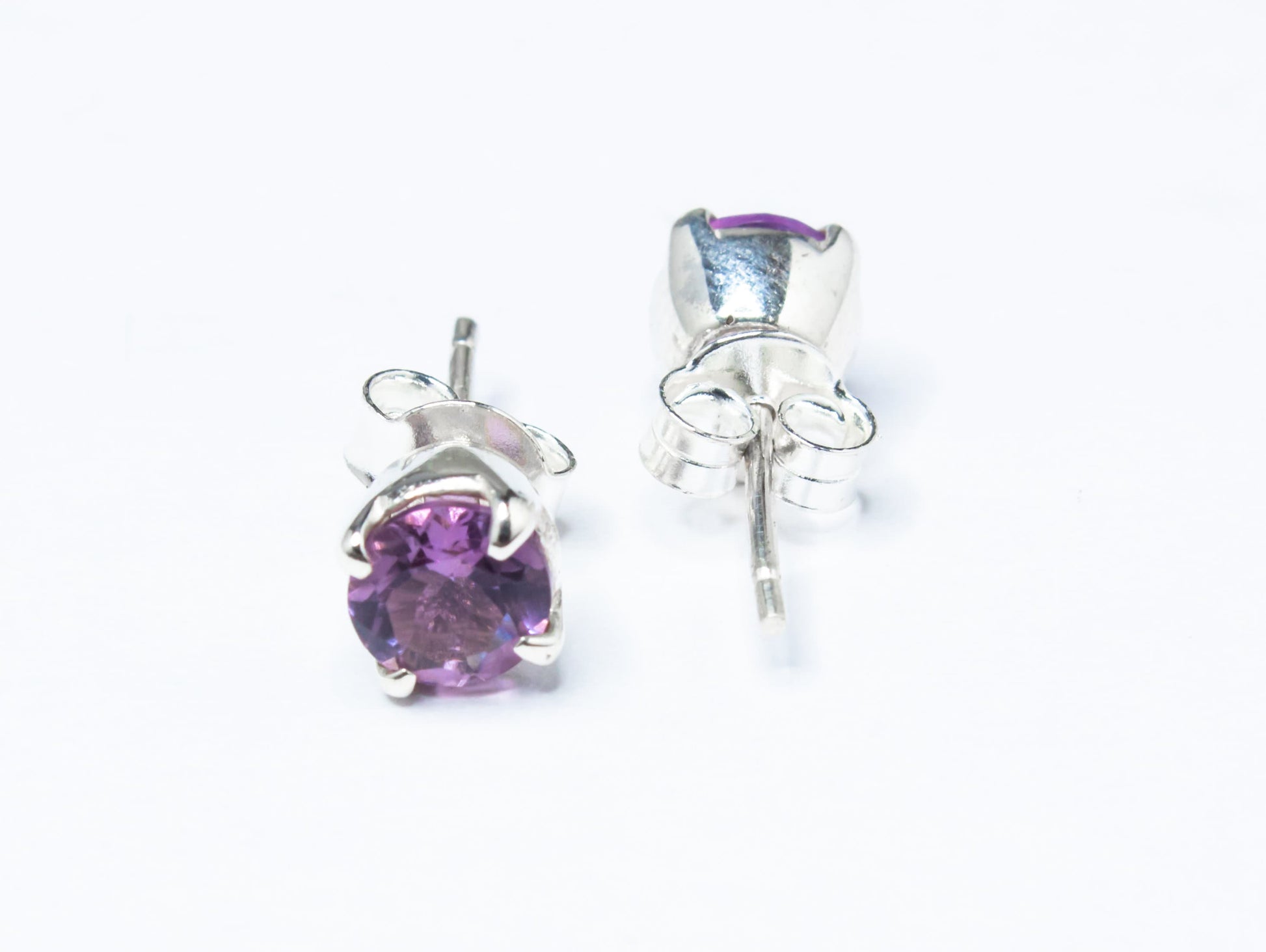 Round Genuine AMETHYST Gems 925 Silver Prong Set Stud Earrings, Simple Purple Stud Earrings, Aquarius Zodiac February Birthstone, Australia, Zorbajewellers