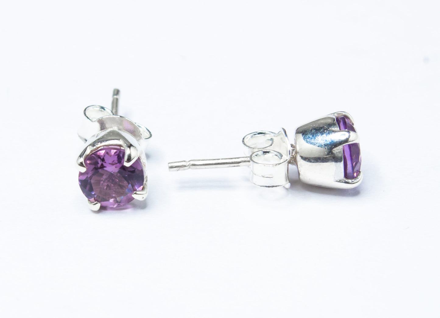 Round Genuine AMETHYST Gems 925 Silver Prong Set Stud Earrings, Simple Purple Stud Earrings, Aquarius Zodiac February Birthstone, Australia, Zorbajewellers