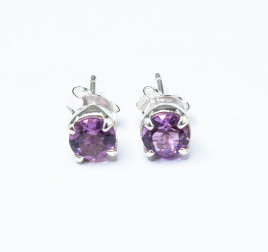 Round Genuine AMETHYST Gems 925 Silver Prong Set Stud Earrings, Simple Purple Stud Earrings, Aquarius Zodiac February Birthstone, Australia, Zorbajewellers