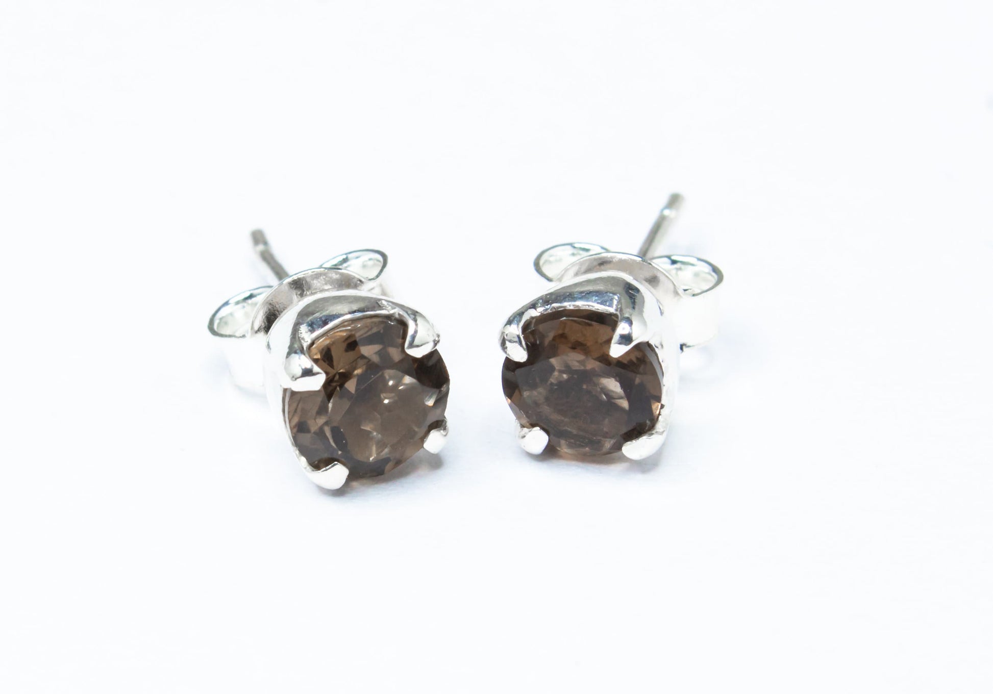 Round Shaped Natural Brown Smoky QUARTZ GEMS 925 SILVER Prong Stud, Minimalist Design, Brown Gems Stud Earrings, Australia, Zorbajewellers