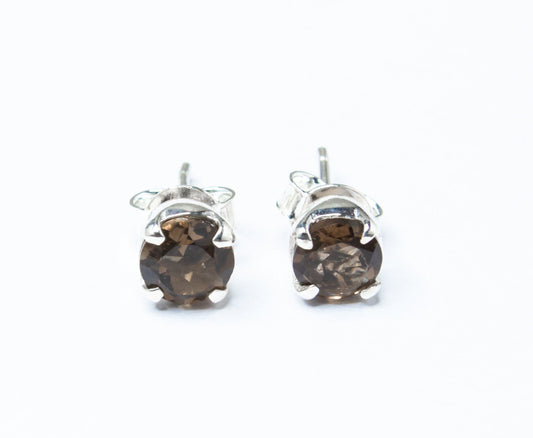 Round Shaped Natural Brown Smoky QUARTZ GEMS 925 SILVER Prong Stud, Minimalist Design, Brown Gems Stud Earrings, Australia, Zorbajewellers