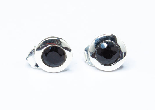 Genuine Black ONYX Gemstones Solid 925 Sterling Silver Round Simple Stud Earrings, Black Stud, Leo Zodiac December Birthstone, Australia, Zorbajewellers