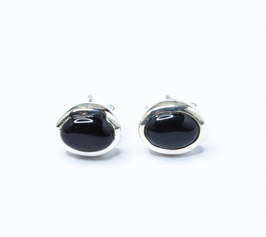 Genuine Black ONYX Gemstones Solid 925 Sterling Silver Oval Simple Stud Earrings, Black Stud, Leo Zodiac December Birthstone, Australia, Zorbajewellers