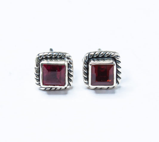 Red GARNET GEMS Solid 925 Silver Square Stud Earrings, Bohemian Garnet Studs, Capricorn Zodiac January Birthstone, Australia, Zorbajewellers