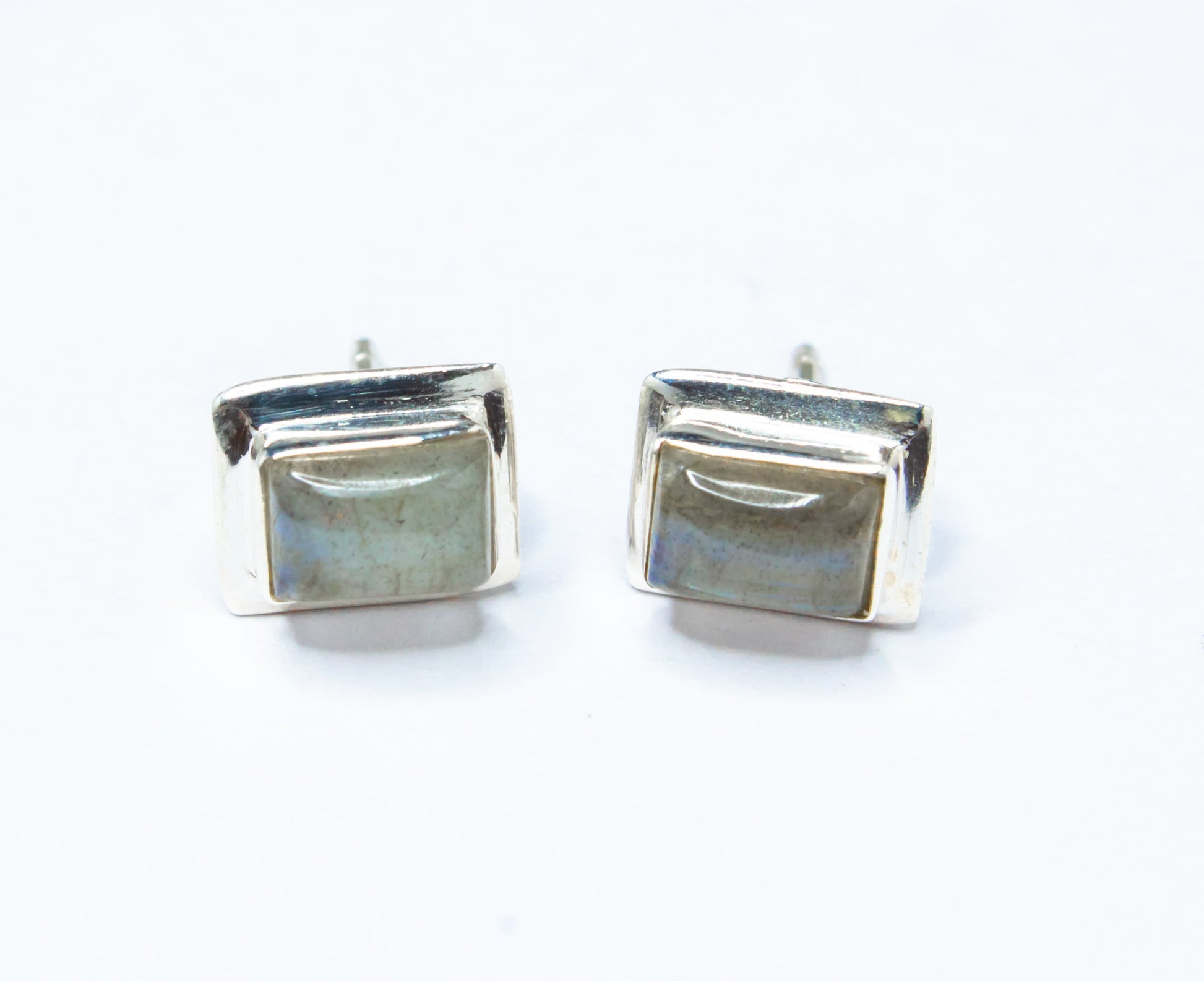 Rectangular LABRADORITE Gemstones Minimalistic Stud Earrings, Simple LABRADORITE Gemstones Solid Stud Earrings, Australia, Zorbajewellers