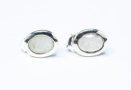 Genuine MOONSTONE Oval Gems Solid 925 Silver Minimalist Stud Earrings, Simple White Studs, June Birthstone & Cancer Zodiac Gift, Australia, Zorbajewellers