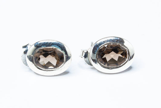 Genuine Oval Shaped Natural Brown Smoky Quartz Sterling Silver Stud Earrings, Minimalist design, Clear brown, Australia, Zorbajewellers