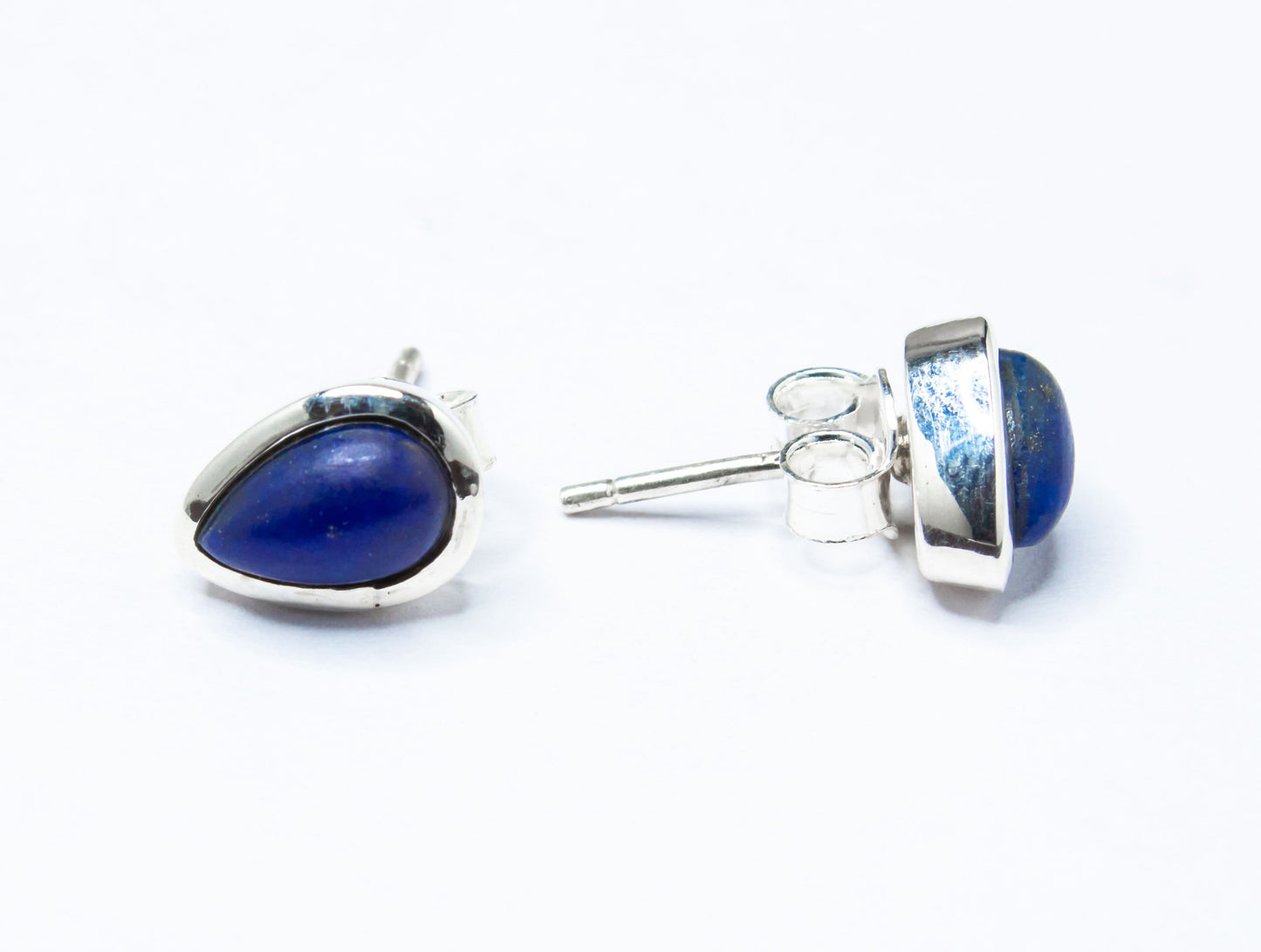 Pear Shaped Blue Lapis Gemstone SOLID 925 Sterling Silver Stud Earrings, Simple Blue Stud Earrings, Sagittarius Zodiac Birthstone, Australia, Zorbajewellers