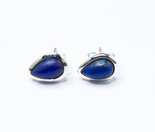 Pear Shaped Blue Lapis Gemstone SOLID 925 Sterling Silver Stud Earrings, Simple Blue Stud Earrings, Sagittarius Zodiac Birthstone, Australia, Zorbajewellers