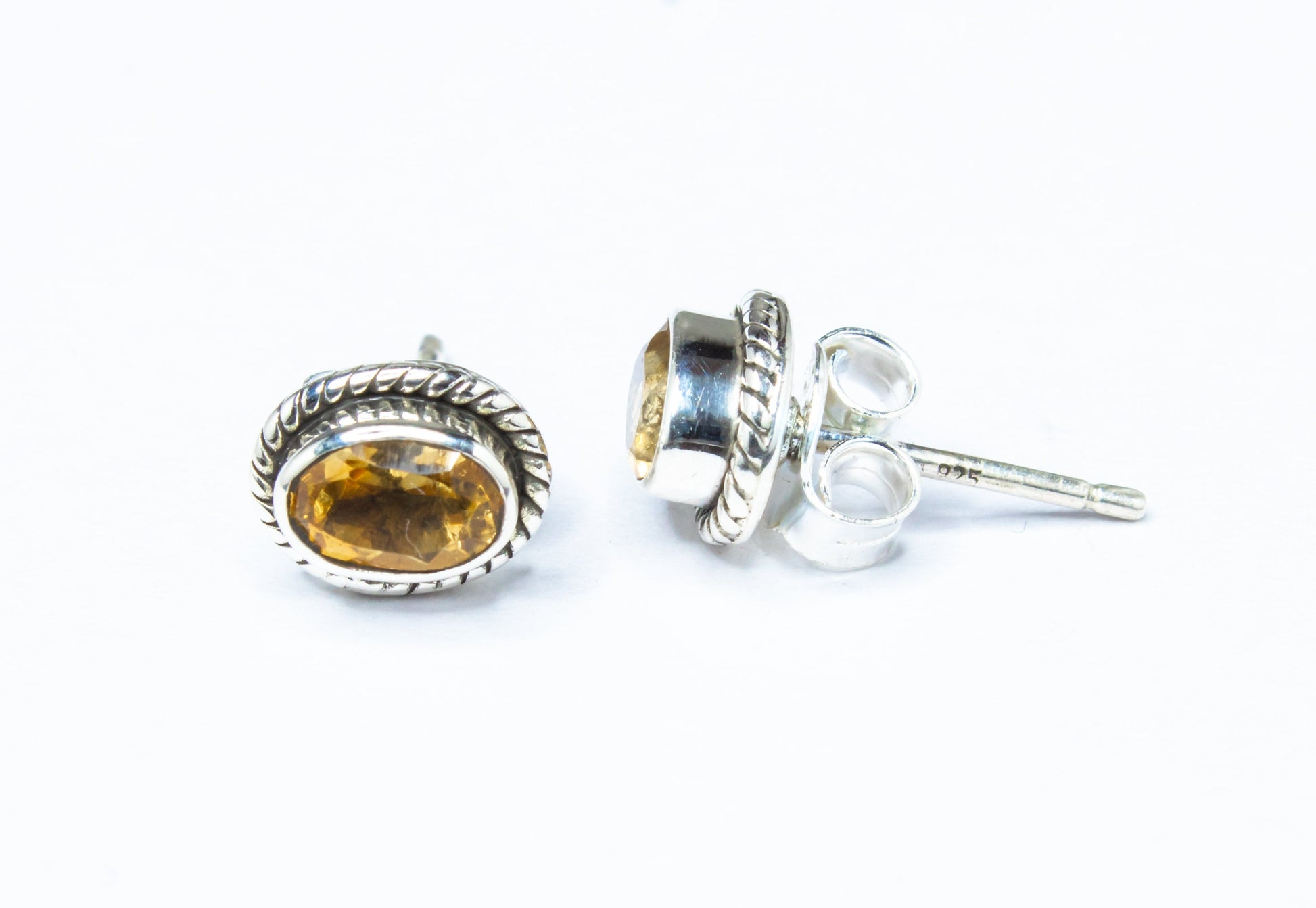 Genuine Citrine Oval Shaped Cut-Stone 925 Oxidized Silver Solid Stud Earrings, Stud Earrings, Cancer Zodiac Birthstone, Australia, Zorbajewellers